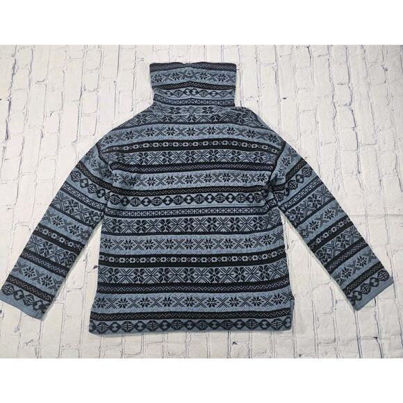 Chaps WOMENS SIZE S Fair Isle Sweater Cowl Neck Drawstrings Indigo Blue - Picture 9 of 10